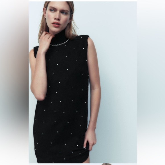 ZARA BLOGGERS FAV PEARL TRIM MINI DRESS - Picture 4 of 10